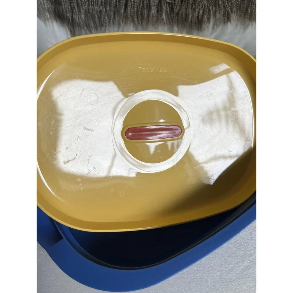Vintage Tupperware Legacy Microwave Oval Dish‎ Serving Container Blue Yellow